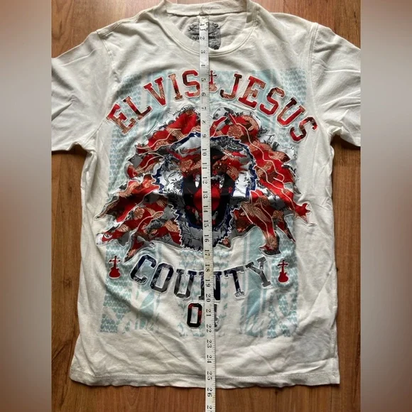 Vintage Elvis Jesus Country 04 Rare Iron Lion Zion Mens Medium Ivory Tshirt - Picture 9 of 14